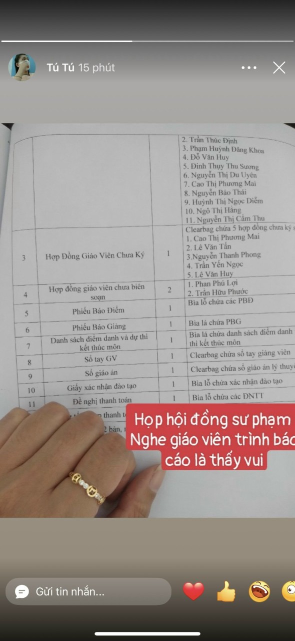 Họp hội đồng sư phạm nghe GV báo cáo (hiệu phó tú)